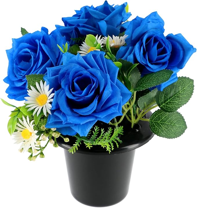 Artificial Flowers For Graves Bright Blue Roses Grave Flower Pots