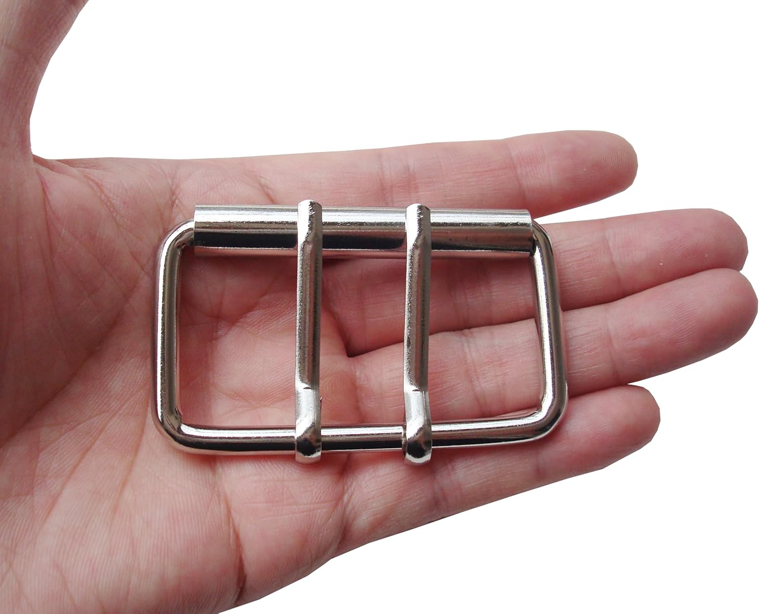 4 pcs Sliver Metal Big Ring Double Prong Buckles,Double Pins Roller Belt Buckles for 6cm Wider Leathercraft Straps Webbing Garment Accessories