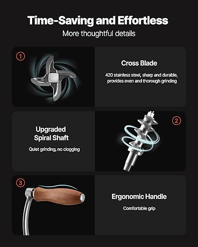 Miniatura 14 de VEVOR Picadora de carne manual de acero inoxidable 304, accionada a mano, máquina multifuncional de salchichas, máquina de café en polvo