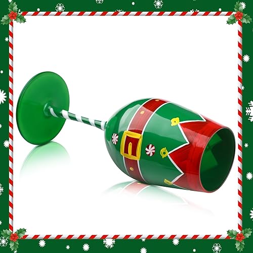 Miniatura 3 de Umigy Juego de 2 copas de vino de Navidad de 16 onzas, cinturón festivo de Papá Noel y muñeco de nieve, copas de vino con tallo pintado de Navidad