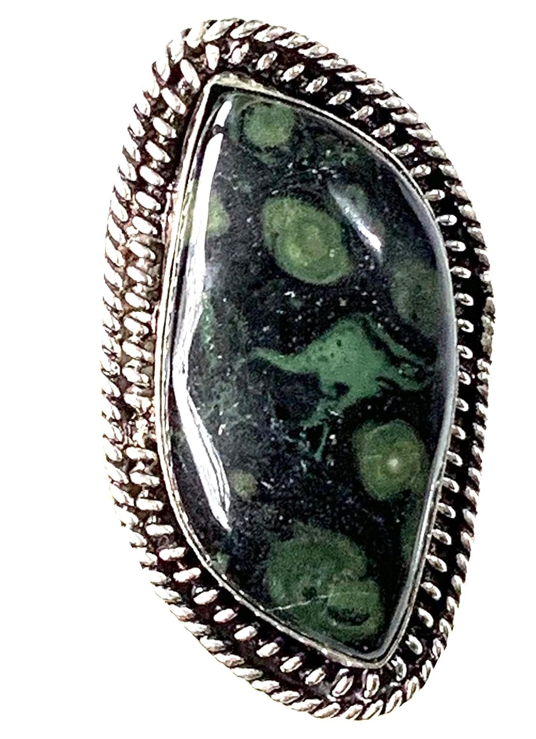 Neuroblasts- Green Fossilized KAMBABA JASPER (3.5 x 2.2 cm) Natural Gemstone, Oxidized 925 Sterling Silver, Handcrafted Ring Sz 7.5 Jewelry. - Image 3