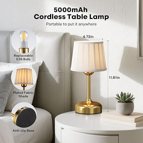 Miniatura 4 de Lámpara de mesita de noche para dormitorio, 5000 mAh táctil mesita de noche inalámbrica lámpara de escritorio con carga USB para dormitorio, sala de