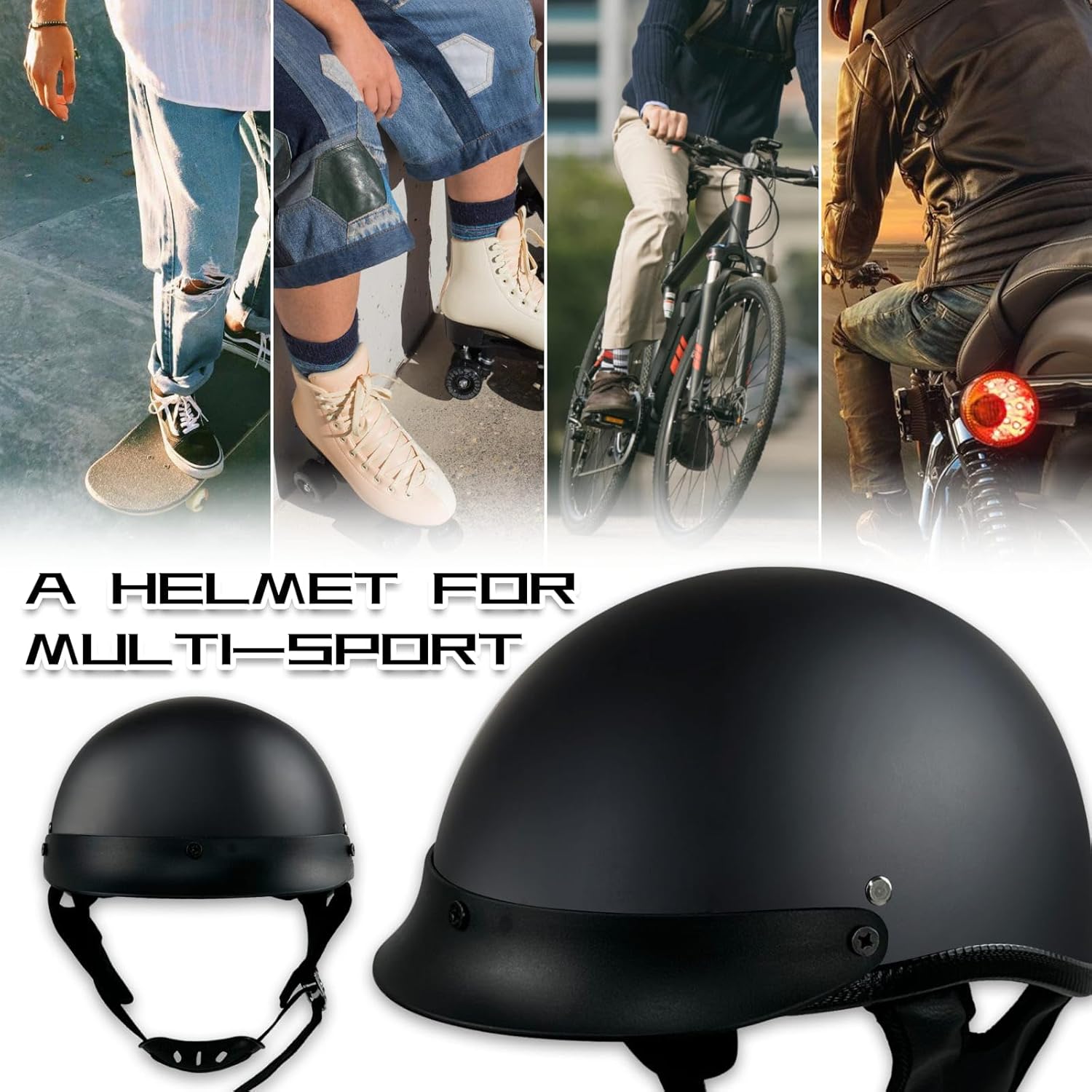 Adult Unisex Black Half Motorcycle Helmet, DOT Approved, for Chopper Moped Scooter Motorbike Electric