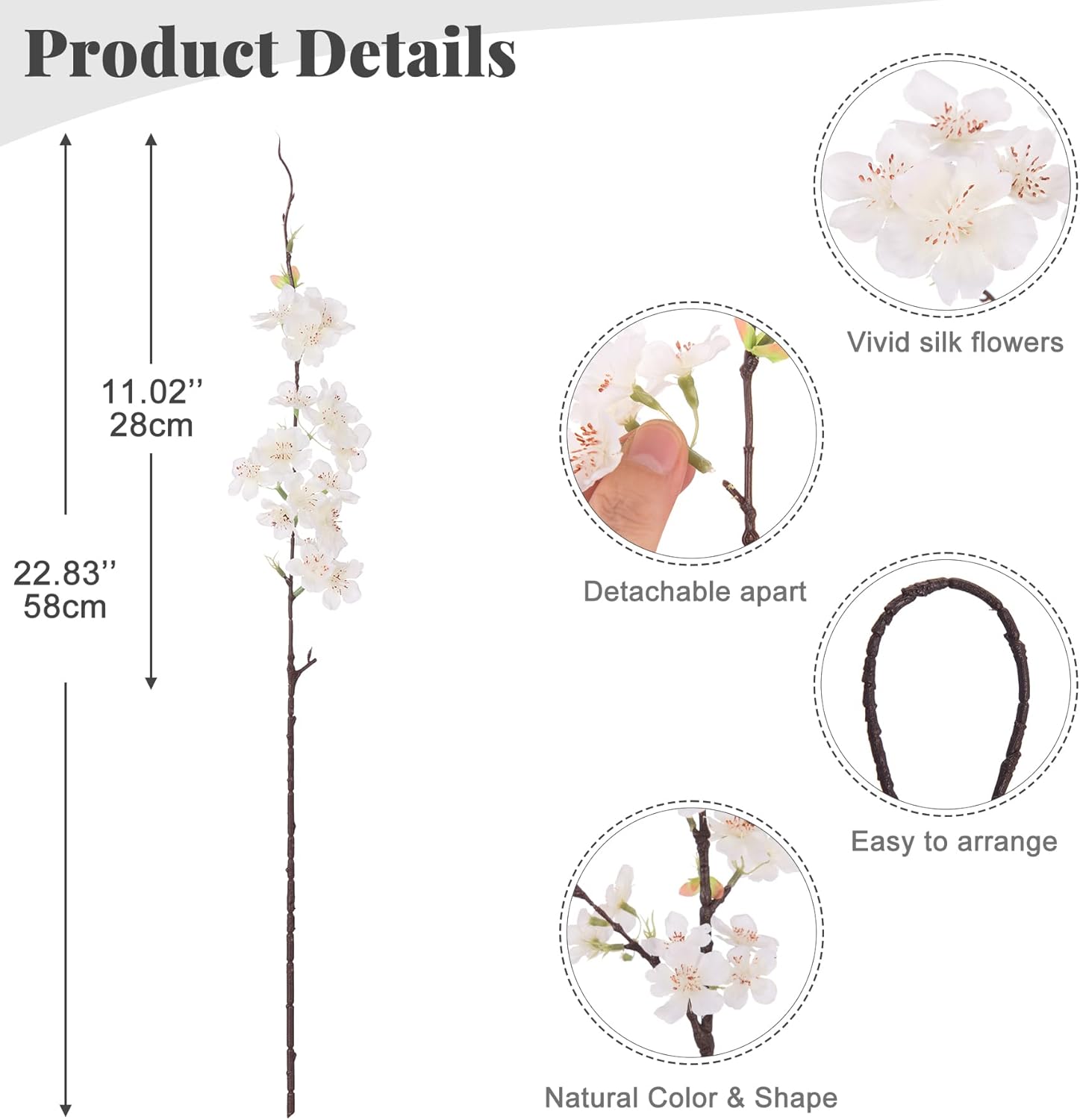 12 PCS Faux Cherry Blossom Branches Decor 22.83 Inch Fake Artificial Cherry Flowers for Home Indoor Decoration Vase Arrangement Table Living Room Bedroom Spring Decor - Image 2