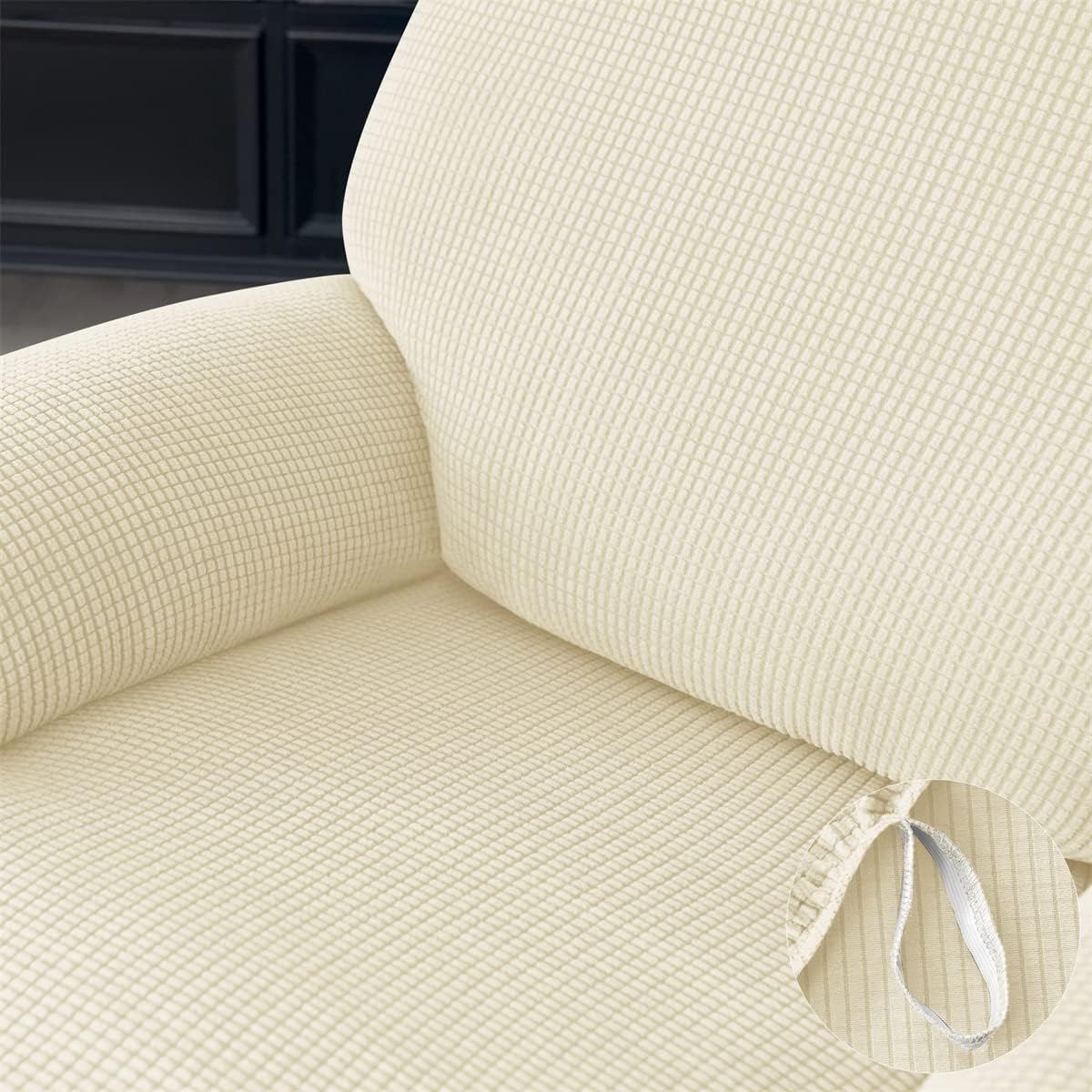 Stretch Jacquard Recliner Chair Slipcover Couch Cover 4 Piece Polyester Sofa Furniture Protector Slipcovers with Side Pocket Machine Washable
