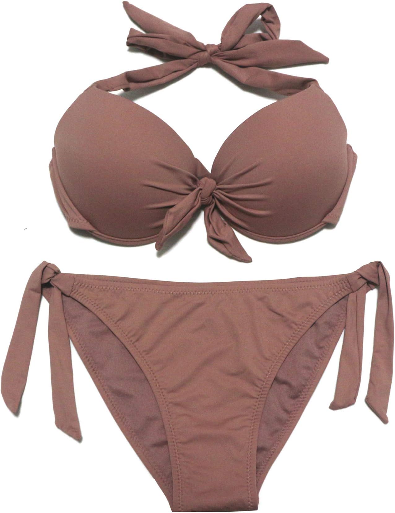 EONAR Womens Removable Padded Push Up Bikini Set Tie Side Swimsuit Swimwear