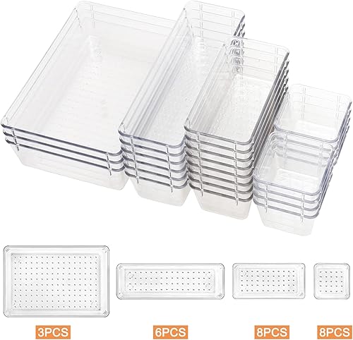 Miniatura 6 de Paquete de 25 organizadores de cajones de escritorio, cajones de tocador y escritorio, bandejas organizadoras de cajones de plástico transparente