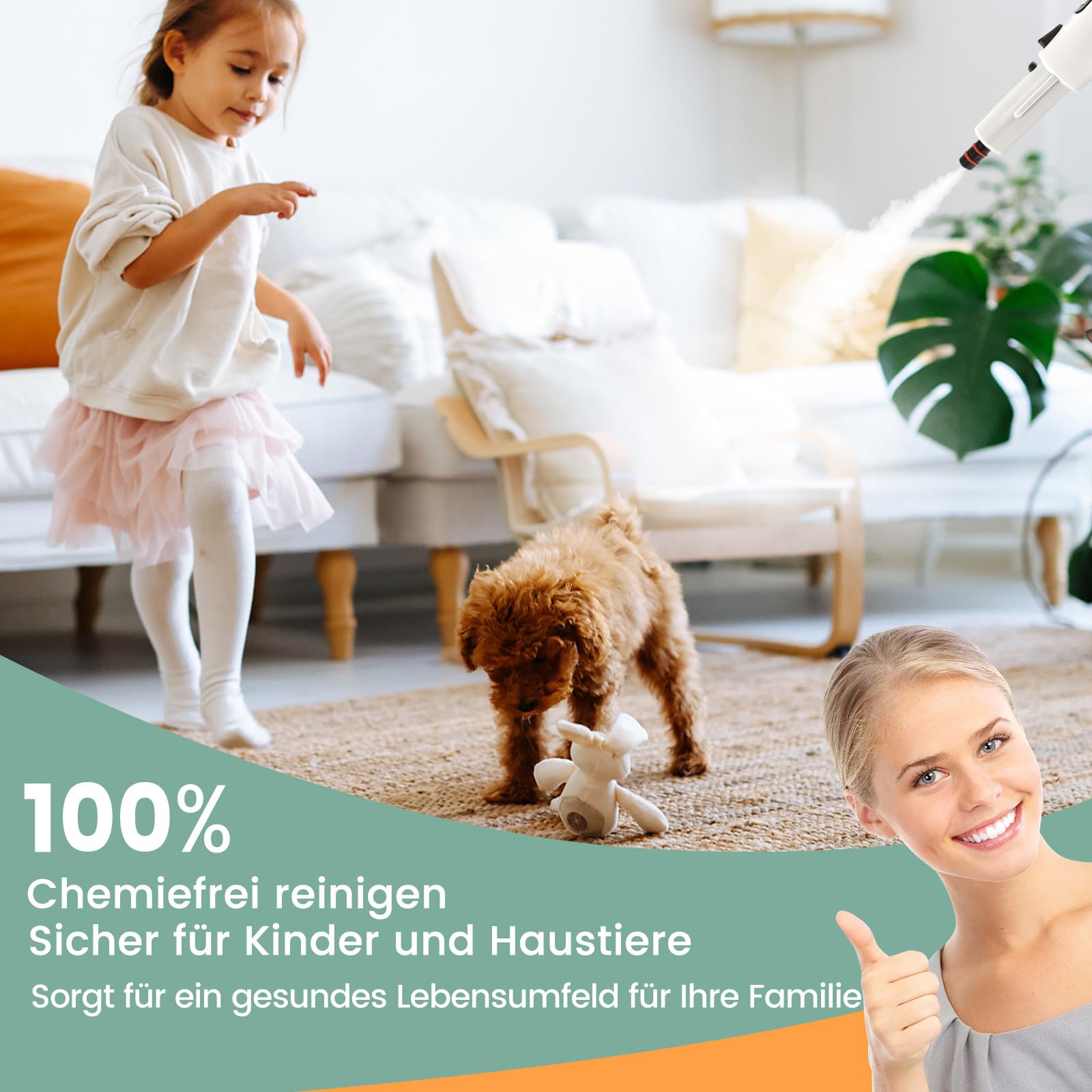 UWANT Y100 Steam,18kPa,1750W Hoge Temperatuur Stoom,65°C Heet Water,Zelfreinigende,met Accessoire Set Tapijtreiniger Wit