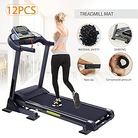 Protect Your Floors with High-Density Rubber Treadmill Mat Pads - Set of 12, 3.94 x 3.94 x 0.5 Exercise Equipment Mats Black