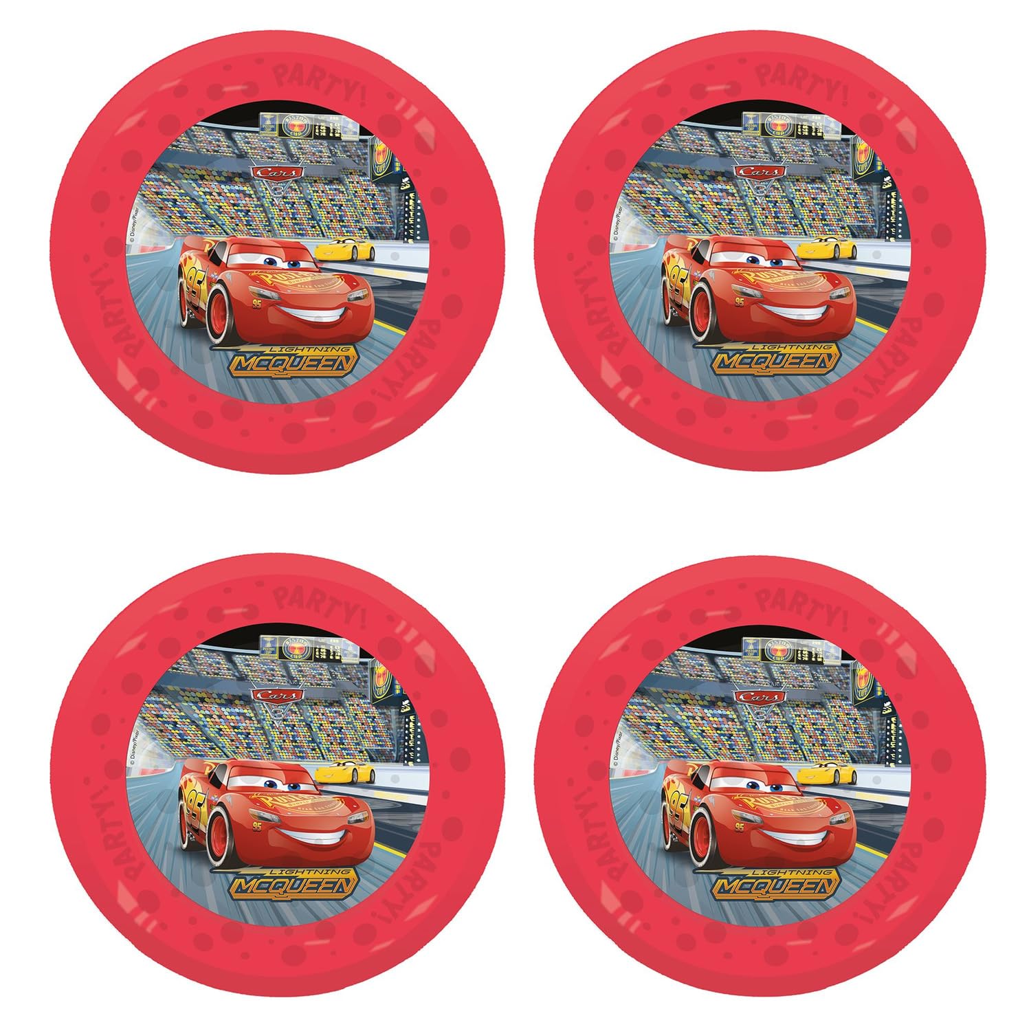 Procos - Plastic Plates 4 Pieces Reusable Party Tableware for Birthday or Theme Party, Cars and Vehicles