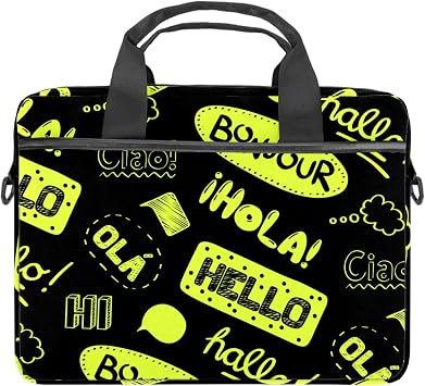 Amazon.com: Ligero 15 pulgadas portátil bolsa de negocios mensajero  maletines impermeable ordenador Tablets hombro bolsa bolsa de transporte  bolso para hombres y mujeres Hola diferentes idiomas negro : Electrónica
