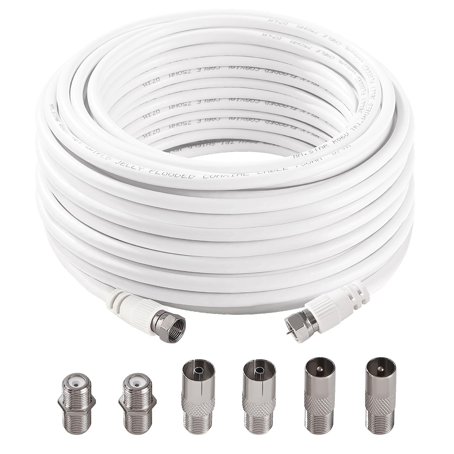 Câble Coaxial RG6 15m 75 Ohm F Mâle vers F Mâle Haut Débit Antenne TV avec 6 Coupleurs