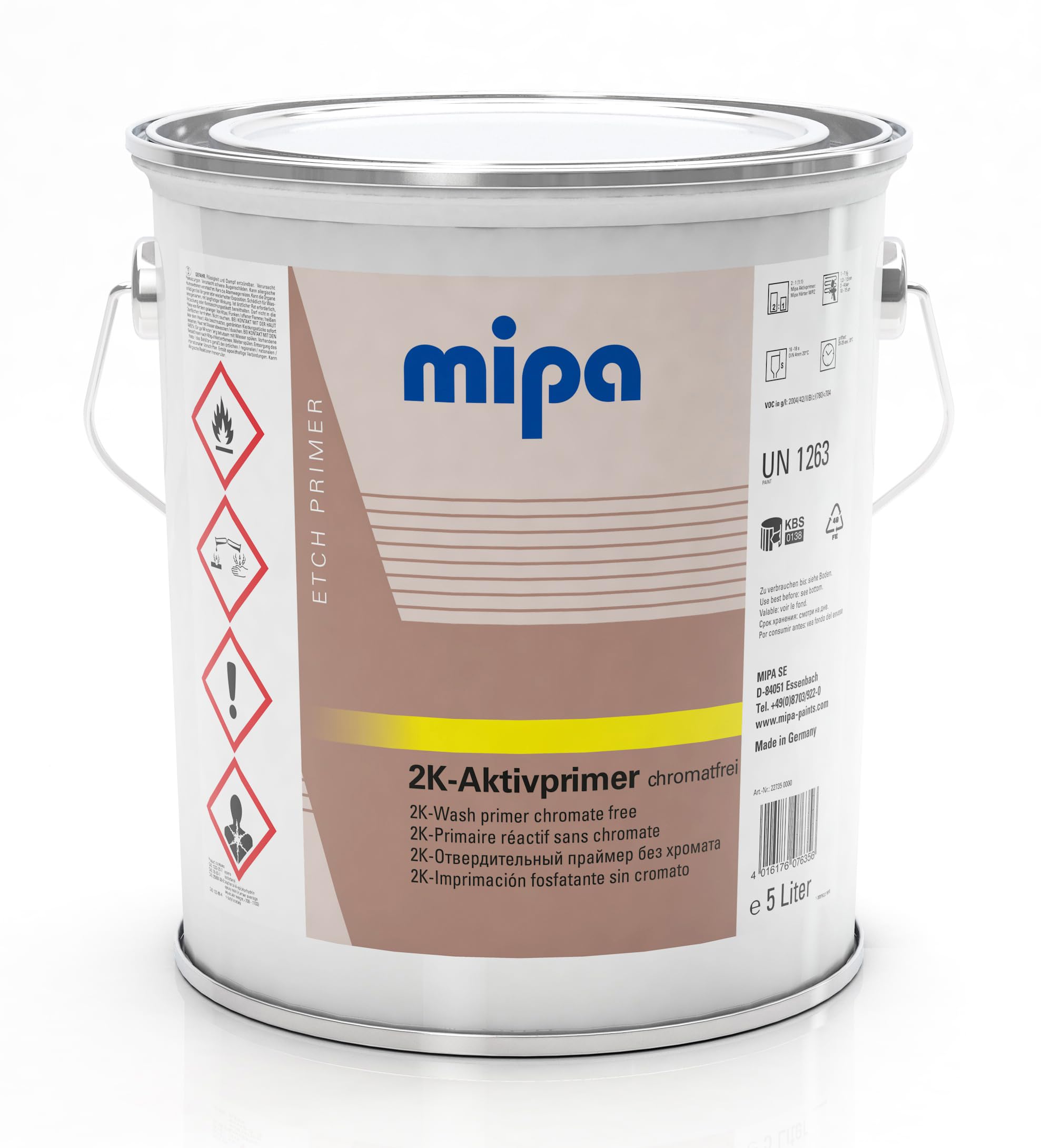 MIPA Aktivprimer 5 Liter - 2K-Grundierung für Aluminium & Eisen - Grau