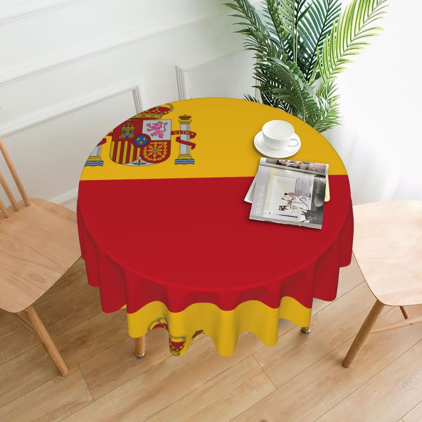 WHJSSF Spanish flag Prints Round Decorative Table Throw 60 Inch – Waterproof Table Cover for Dining, Coffee Tables, and Outdoor Events
