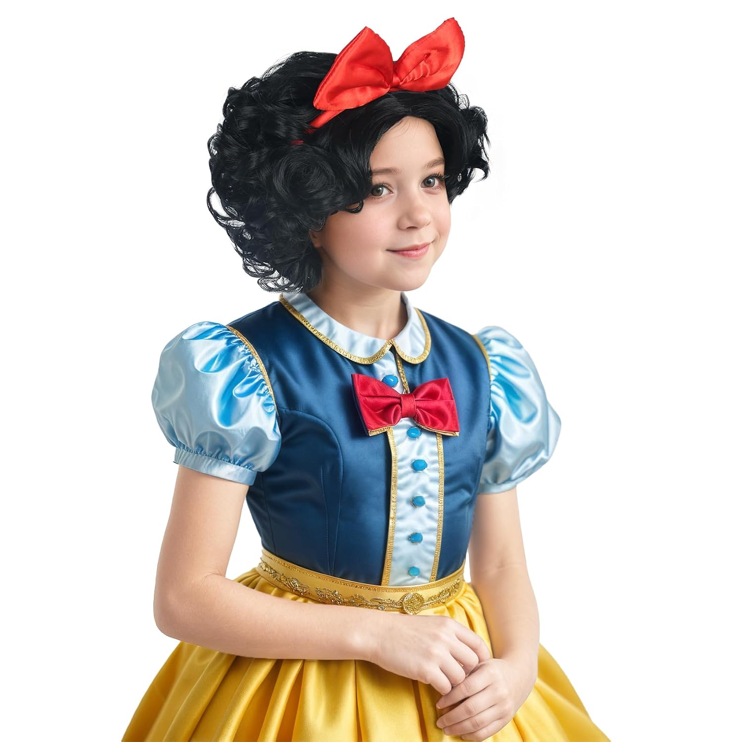 karlery Kids Girls Short Bob Wave Black Wig with Red Bow Princess | Halloween Cosplay Costume Anime Party Wig