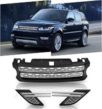 1pcs Front Upper Grille & 2pcs Side Vent Trim Cover Fit For 2014 2015 2016 2017 Land Rover Range Rover Sport Silver Black ABS Bumper Hood Grill Accessiories