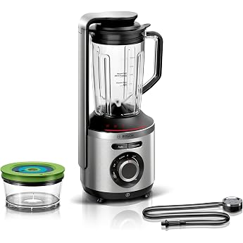 bosch vitamaxx vacuum blender strong mixing performance automatic function vacuum + mixing ice crusher 1000 watt silver aluminum / black