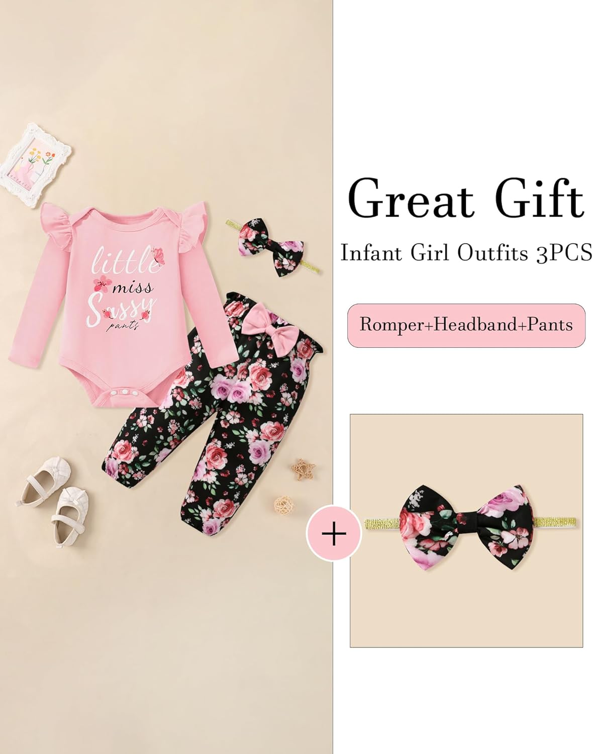 Baby Girl Clothes Newborn Infant Cotton Ruffle Romper+ Floral Pants + Headband Sets Fall Winter Outfits - Image 5
