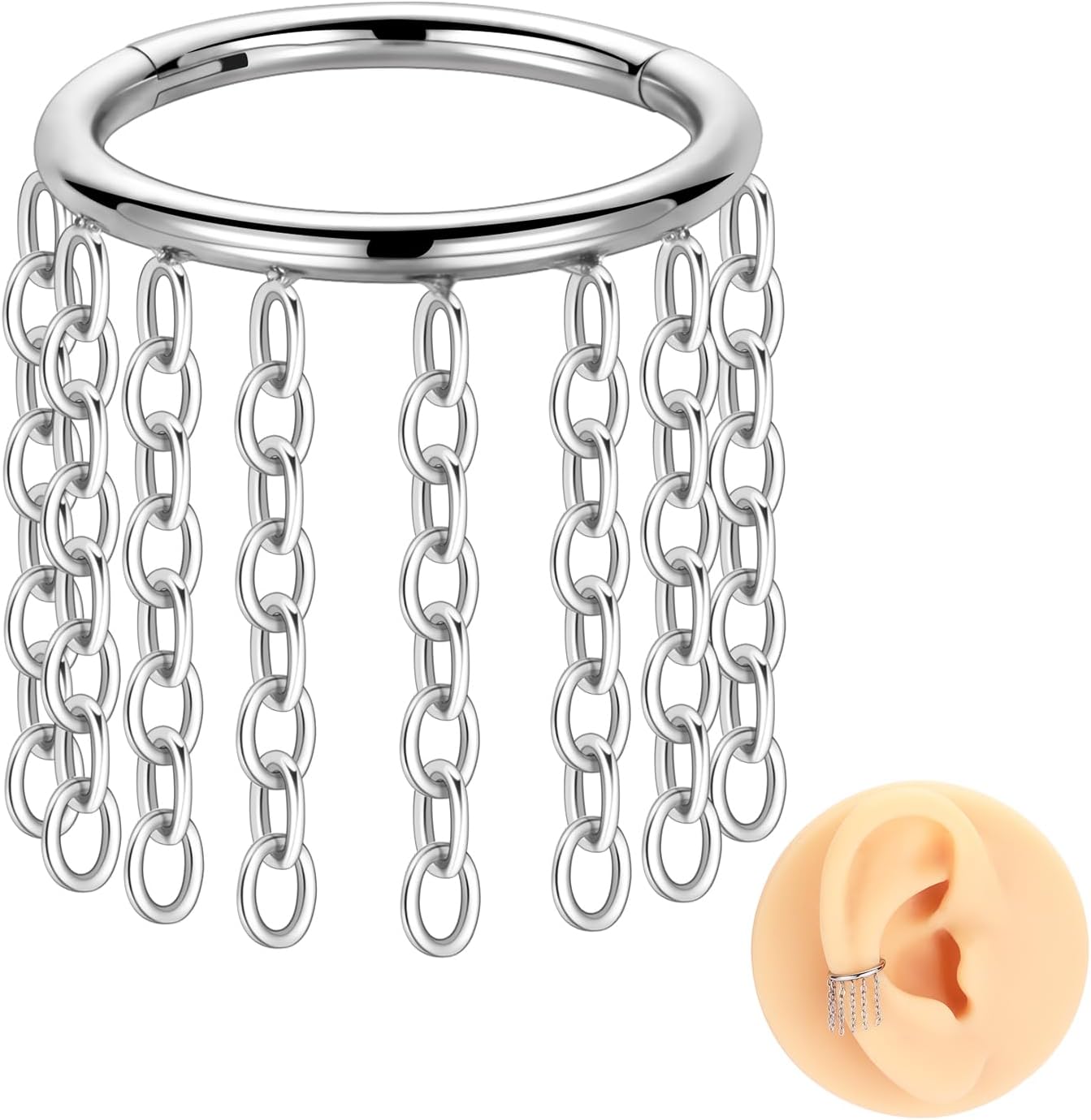 GAGABODY 16g Conch Piercing Jewelry Septum Ring Seamless Nose Hoop Daith Earring Surgical Steel Cartilage Earrings Hoops Dangle Chain CZ Helix Piercing