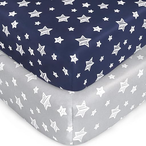 Crib Sheets for Boys or Girls 2 Pack, Fitted Crib Sheet | Crib Sheets for Standard Size Crib and Toddler Mattresses, Soft and Breathable Material, Grey & Navy