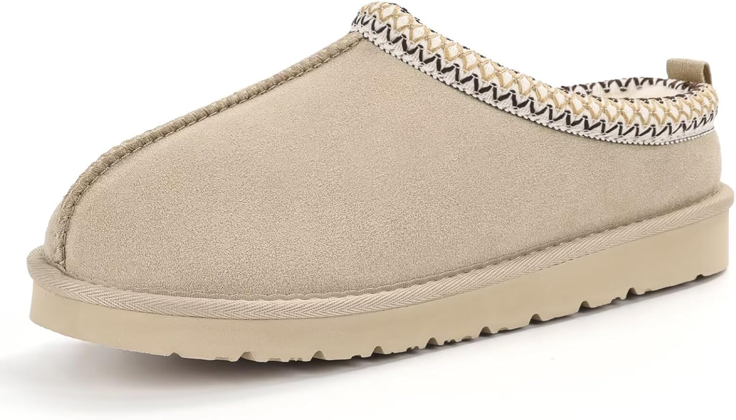 OOW Genuine Suede Slippers for Women with Memory Foam Fuzzy House Shoes for Indoor Outdoor