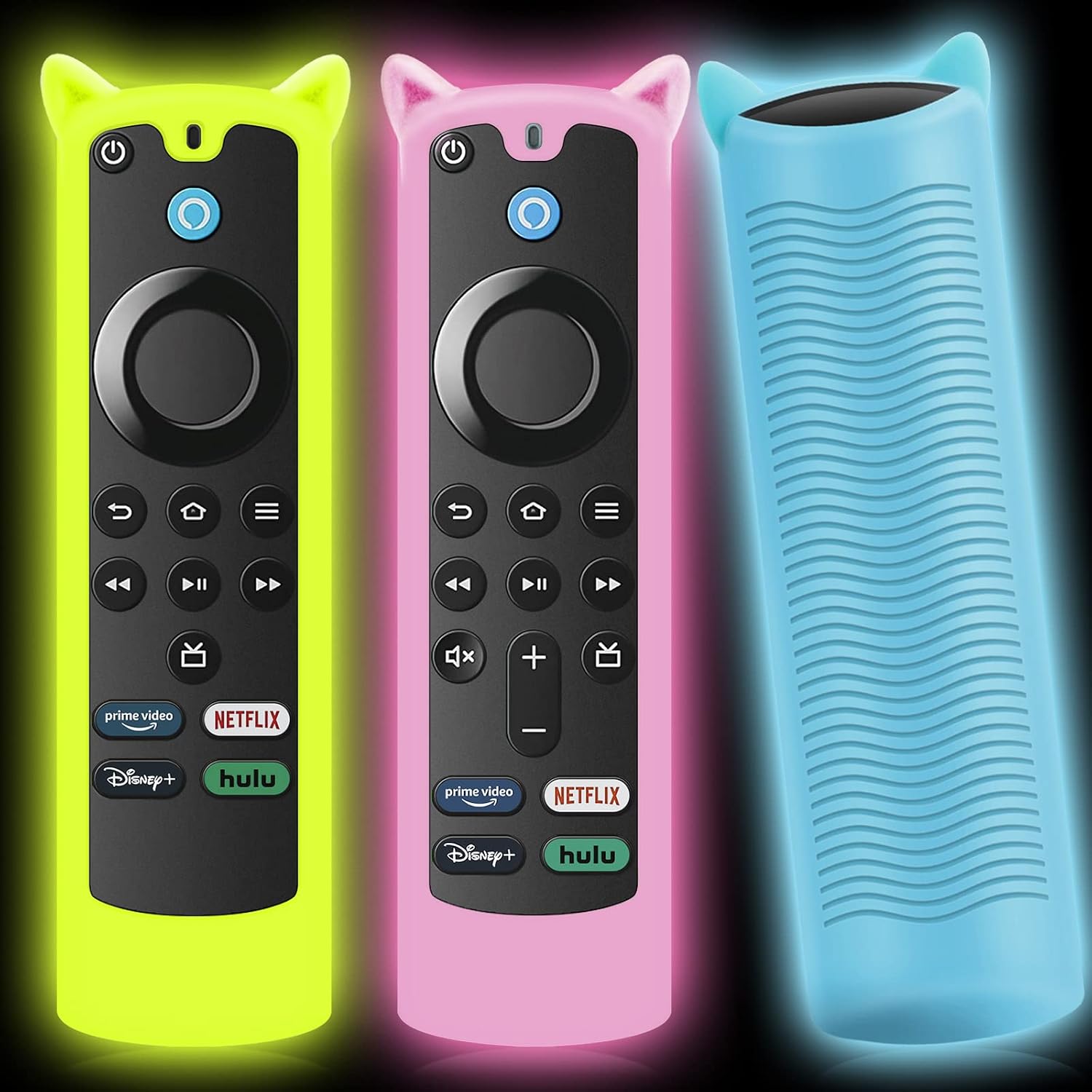 Wevove 3 Packs TV Stick Remote Cover Glow in The Dark,Tvstick Cover for Voice Remote 4k/4k Max/Lite(3rd Gen) 2021 Release, Anti Slip Protective Sleeve Case with Lanyard