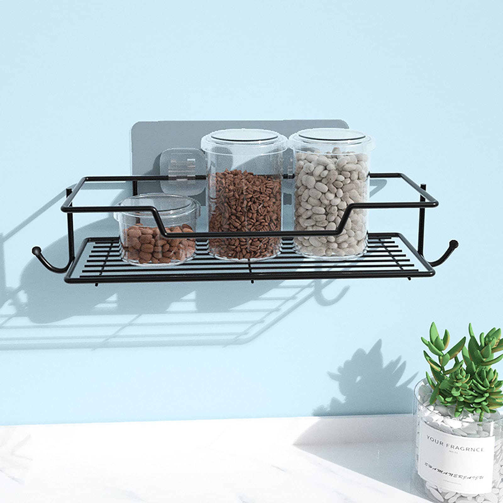 Estantes de baño exquisitos Estante de baño montado en la Pared Estante de Ducha Adhesivo para Pared Sin perforación Soporte de Almacenamiento de Pared de baño de Cocina de Acero Inoxidable/a
