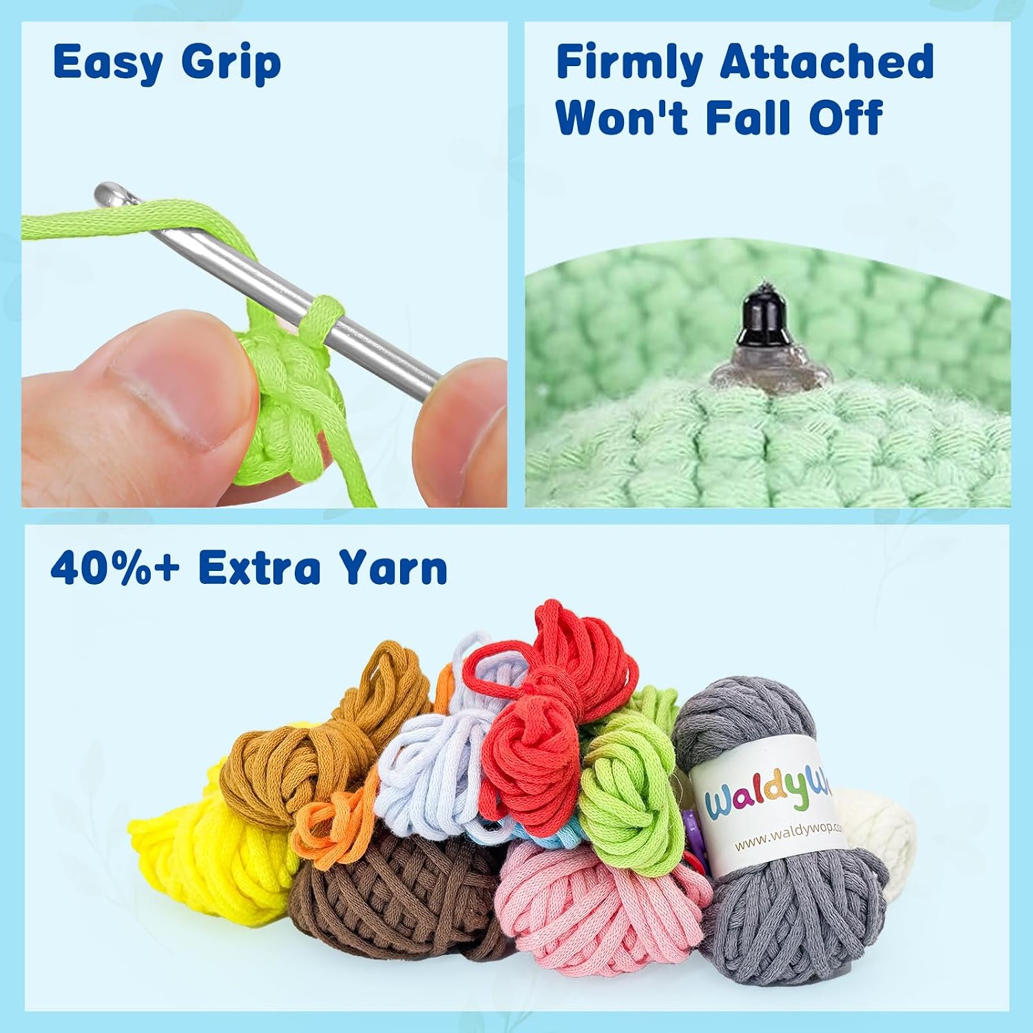 WaldyWop Crochet Kit for Beginners: 3 Animal & Flower Bookmarks Knitting Kits for Starter w/Easy Yarn, Crochet Hook&Easy Video Tutorials-Wobbles Crochet Animal Kit for Adults, Birthday Gifts for Women