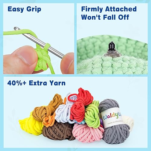 Miniatura 6 de WaldyWop Kit de ganchillo para principiantes 3 marcadores de animales y flores kits de punto para niñas con hilo fácil, gancho de ganchillo y