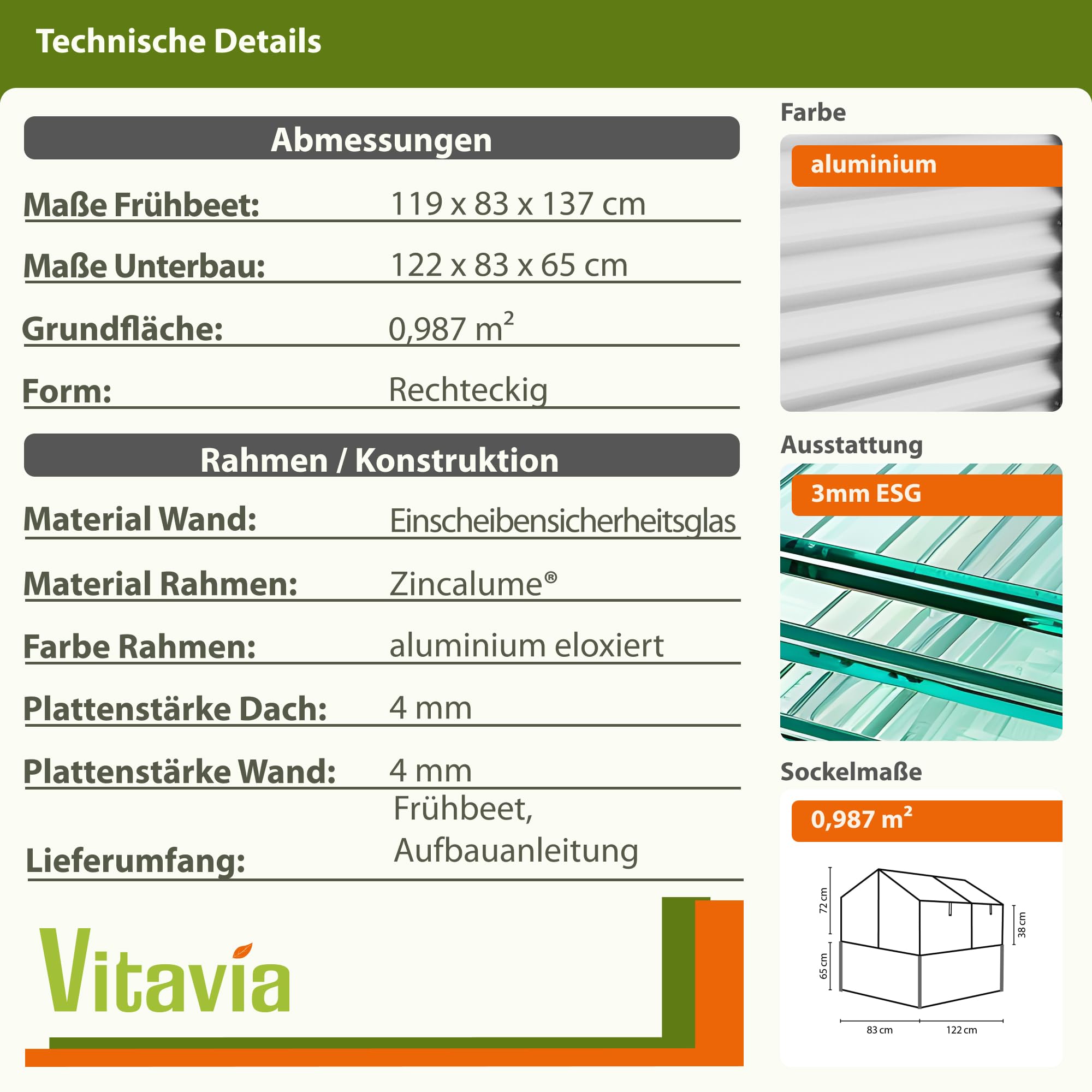 Vitavia Hochfrühbeet “Paris“ | Hochbeet & Frühbeet in Einem | Aluminium Eloxiert | 3 mm ESG-Sicherheitsglas | Wetterfest, Verstellbare Dachfenster & Abnehmbarer Aufsatz | Optimale Wachstumsbedingungen