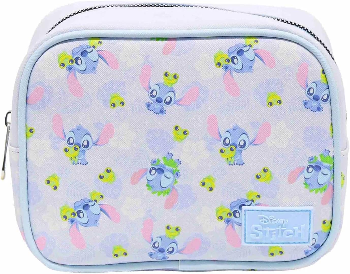 Impressions Vanity Stitch Hoppin Around Cosmetic Bag for Travel, Faux Saffiano Leather, Stitch Printed Artwork Makeup Bag for Women with Lined Interior, Slip Pockets, Makeup Pouch with Silver Hardware - Image 2