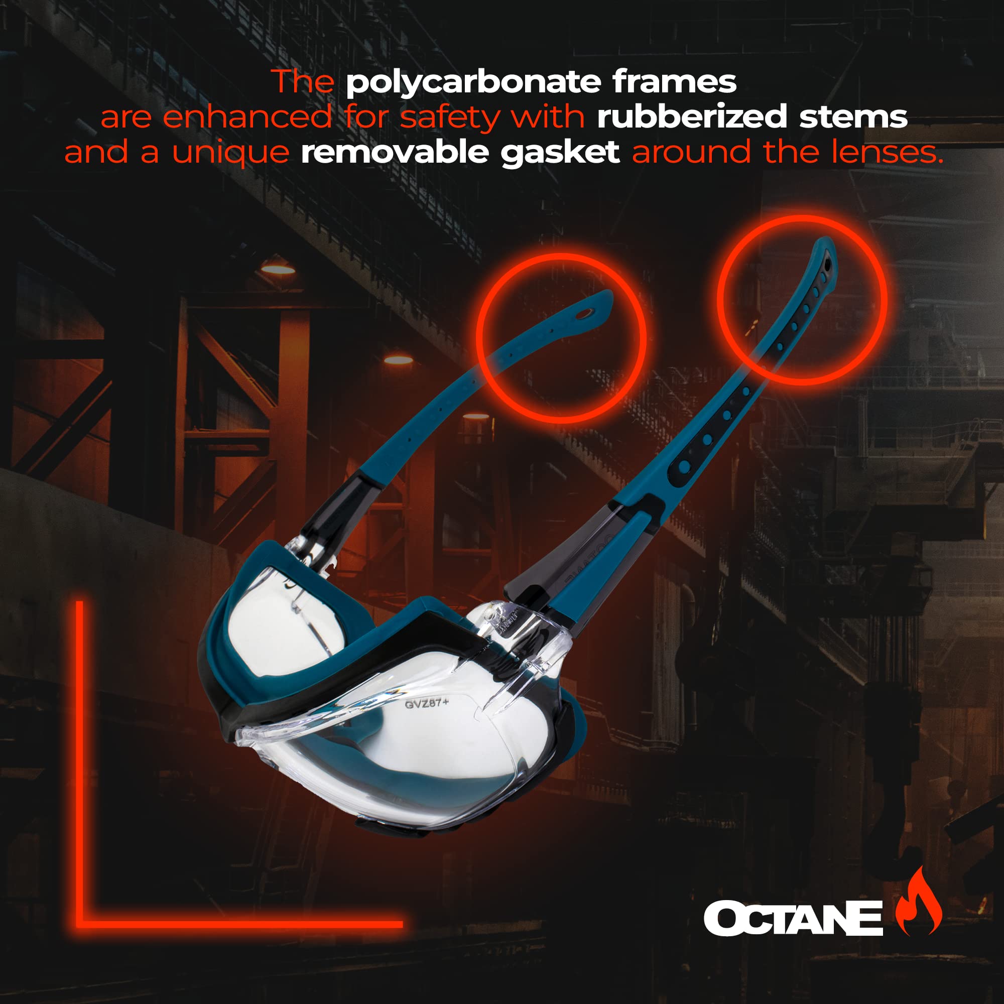 Global Vision Octane Padded Safety Glasses 2 Pair Blue & Red Gaskets Clear Lens