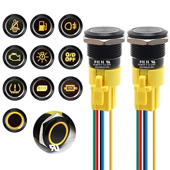 FILN 19mm (3/4 '') Push Button Switch Momentary 12V 24V DC on-Off, with LED Symbol Head, for 0.76