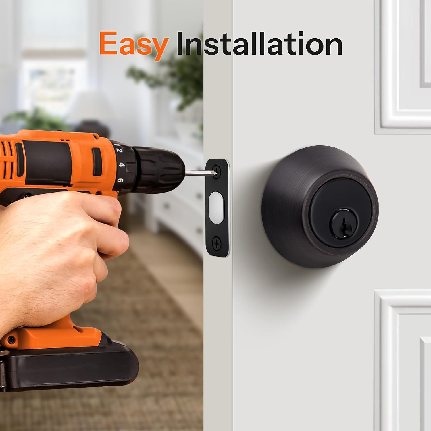 Single Cylinder Deadbolt, Keyed Front Door Lock, Oil Rubbed Bronze | Keyed exterior deadbolt with thumb turn, adjustable latch, standard door fit, oil rubbed bronze finish