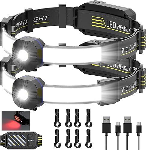 Faro LED recargable, iluminación de 230 con luz trasera roja, 10 modos, IPX6 impermeable, súper brillante y cómoda para correr, campamento,