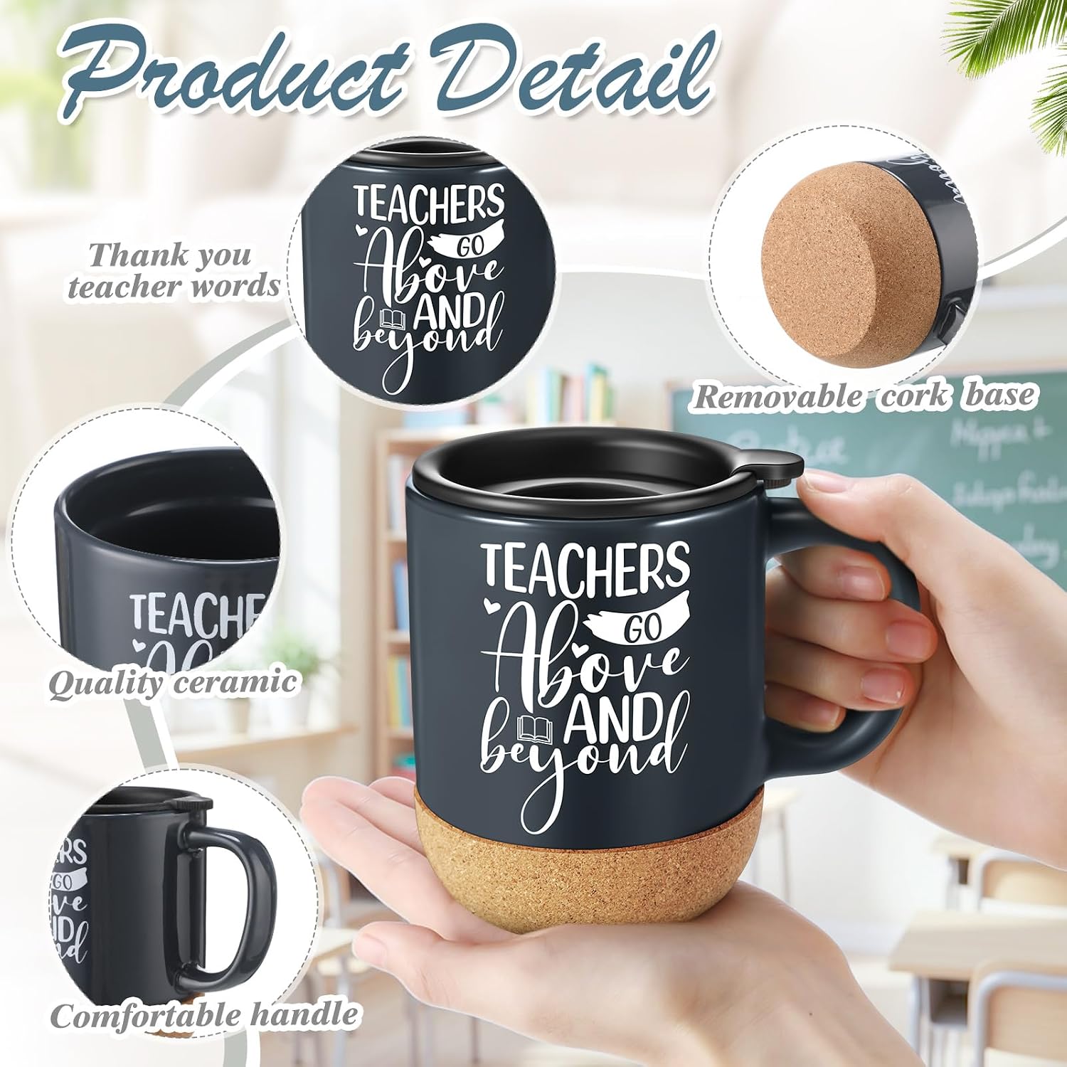 Didaey 10 Pcs Teacher Appreciation Gifts Teacher Mugs Bulk 12 oz Ceramic Coffee Cups with Lid and Cork Base End of the Year Teachers Gifts Thank You Mugs for Women Men