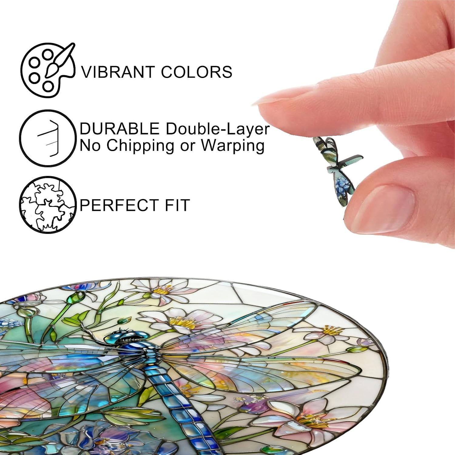 Stained Glass Dragonfly Wooden Jigsaw Puzzle for Adults - 300 Pieces, 13.4" x 13.4" - Unique Spring Insect Art, Creative Gift & Fun Family Game Activity