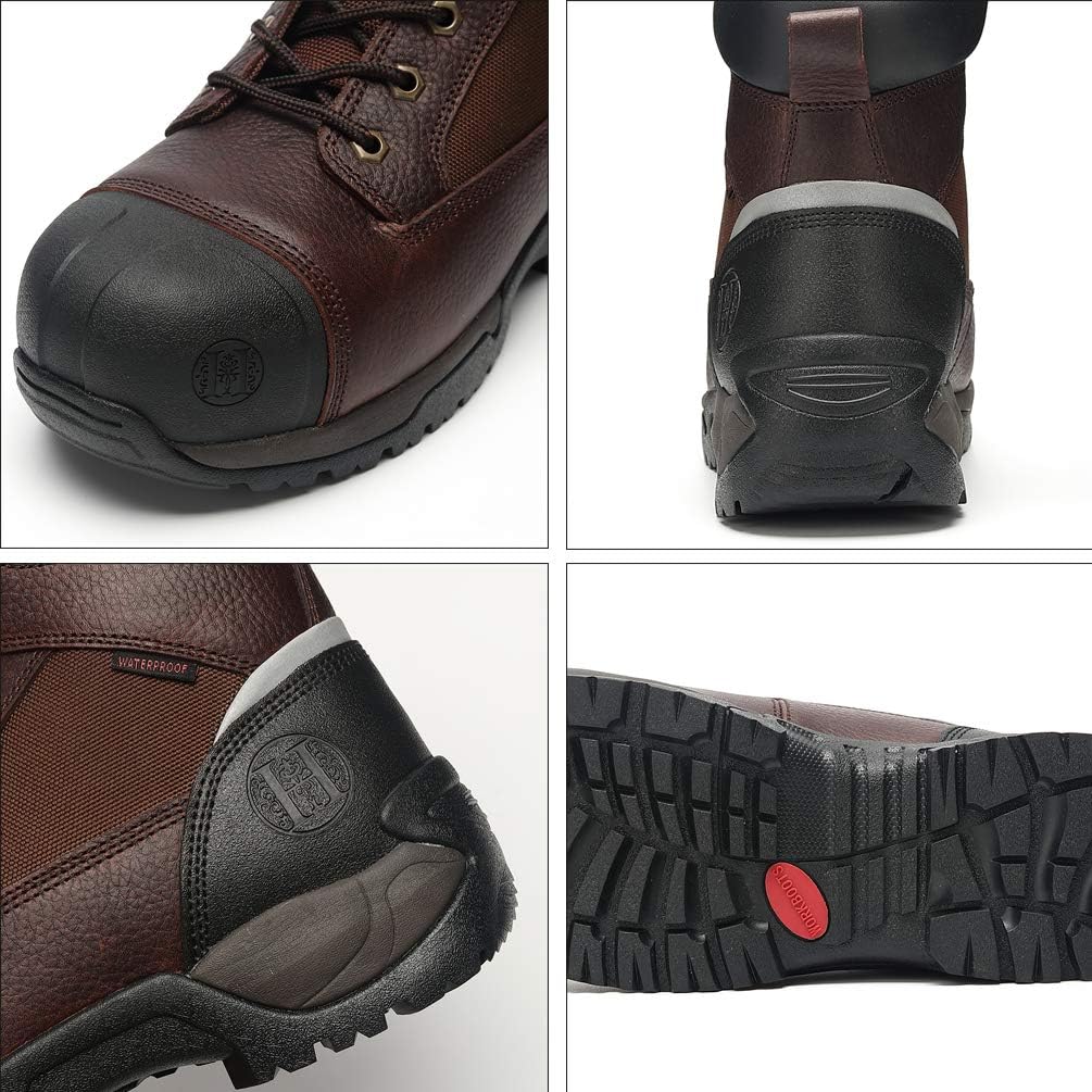 JUSRAMINC Men Work Boots - Waterproof Non-Slip Composite Toe Safety Working Shoes