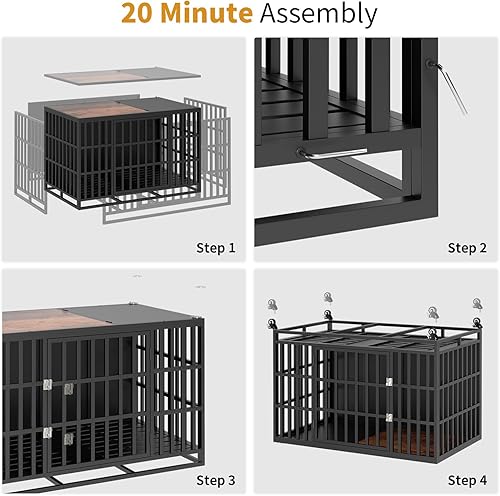 Miniatura 6 de Mueble resistente de 49 pulgadas, jaulas de madera para perros grandes y medianos, perrera interior con bandeja extraíble, mesa auxiliar decorativa