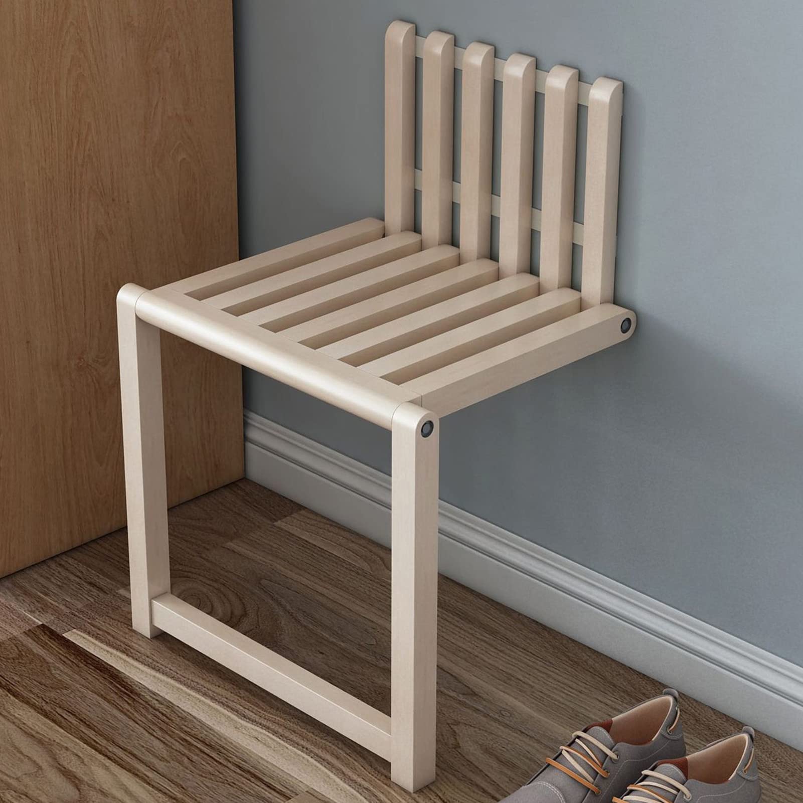 Tabouret pliant mural en bois massif naturel au design minimaliste