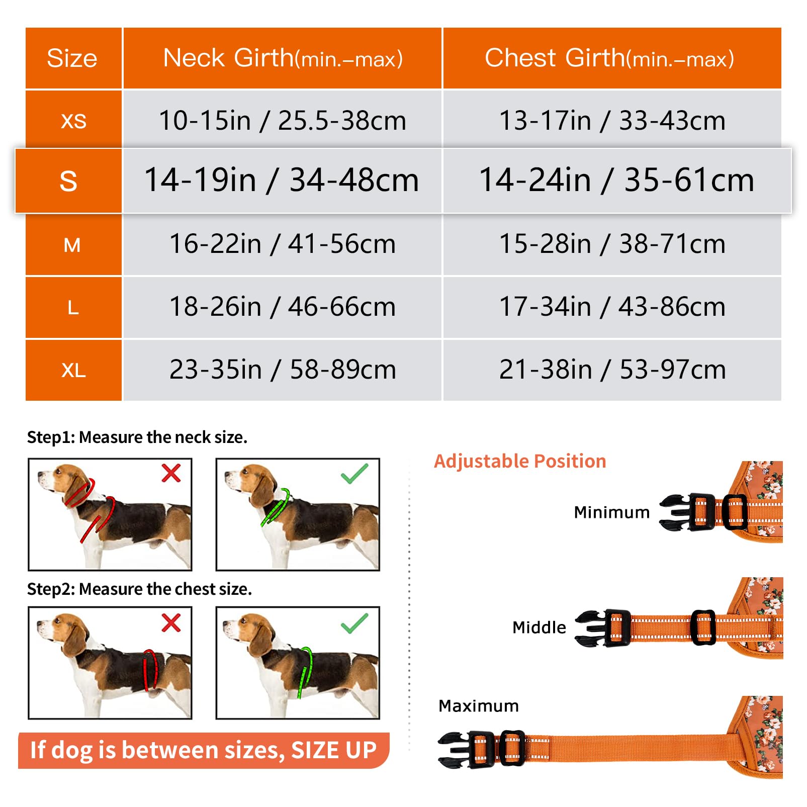 HEELE Pettorina Cane con Motivo Stampato, Riflettente Pettorina Addestramento Cani Anti Tiro con 2 Ganci in Metallo + Comodo Maniglia, Gilet per Cani Regolabile per Camminare, Fiori-Arancione, S