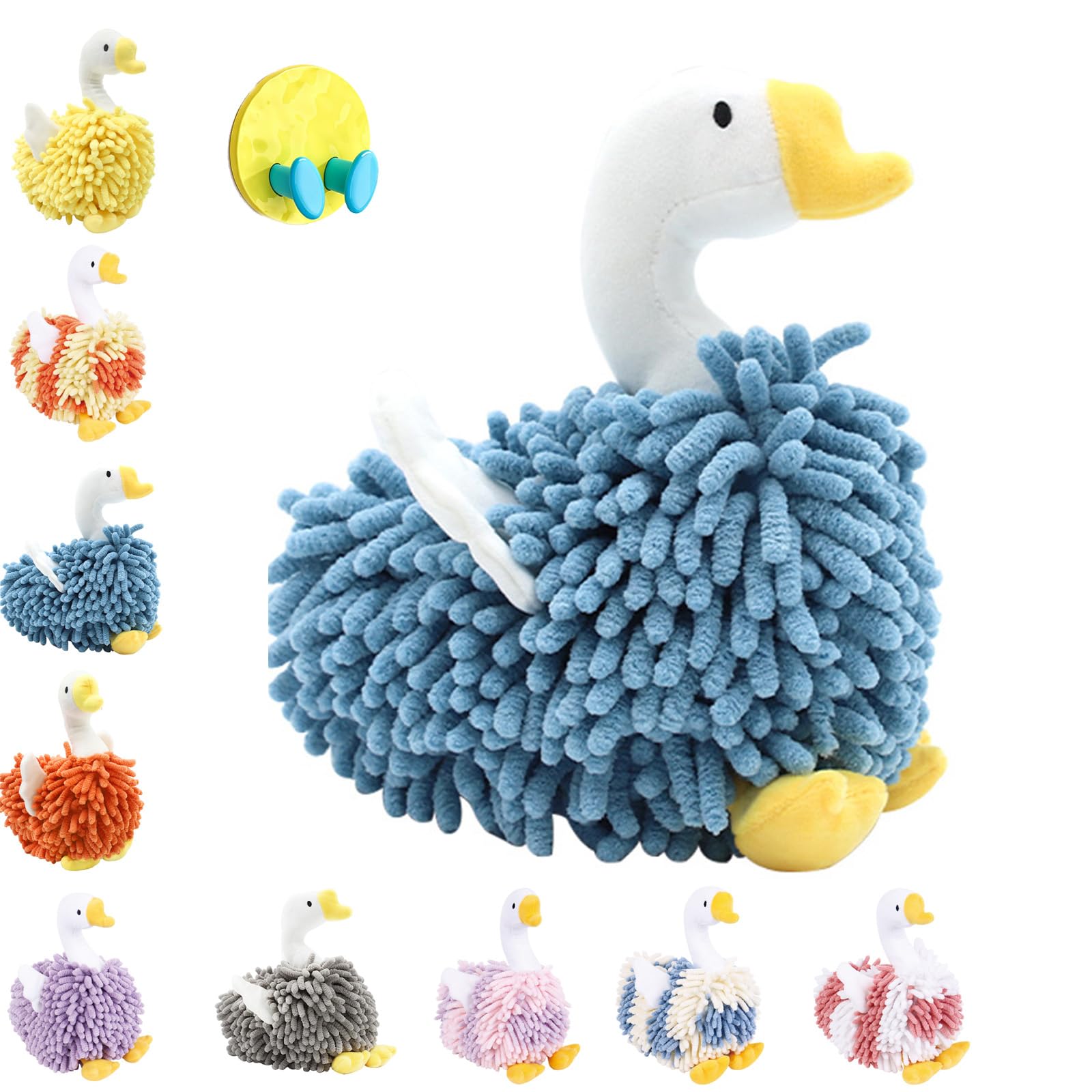 LLELEMAMO Duck Shaped Hand Towel, Swan Shape Fuzzy Ball Hand Towel, Cartoon Swan Chenille Hand Towel Microfiber Hand Towels for Bathroom, with Hanging Loop for Bath, Washstand (I)
