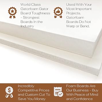 White Gator Board - 3/16 Thickness - Multiple Sizes - 10 Pieces - 10 pc Multi Pack - Rigid Foam Backing Board (20 x 33)