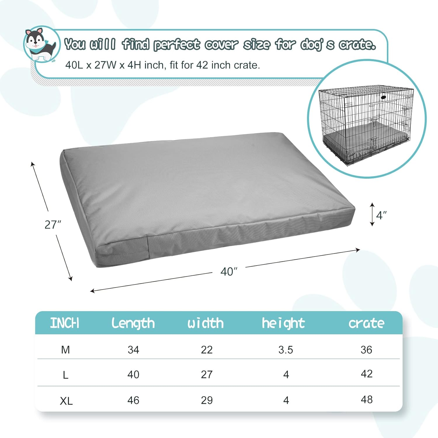 Explore Land 42 inch Gray Dog Crate Cover Bundle with 40 inch Dog Bed Cover