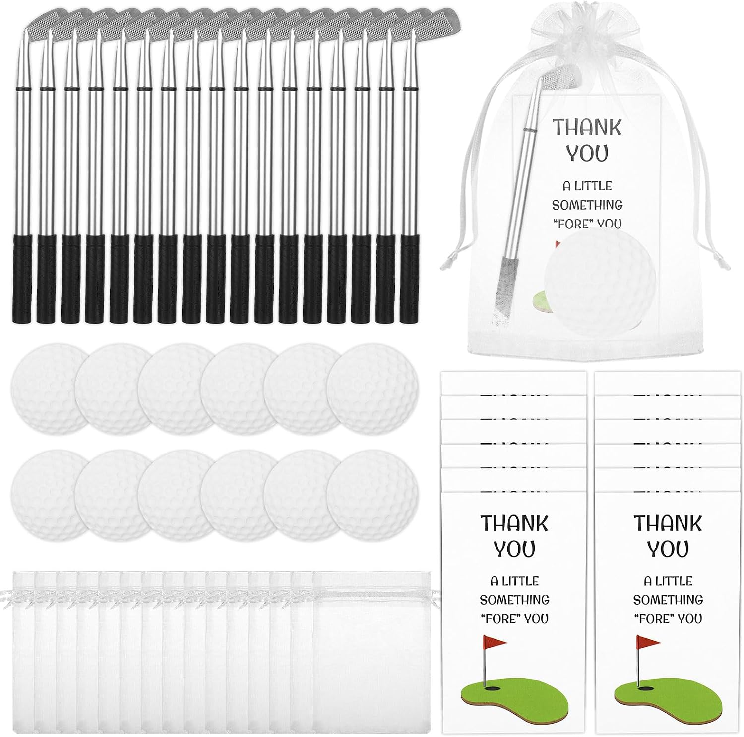24 Sets Golf Party Favors Golf Pens Pads Thank You Cards and Organza Bags