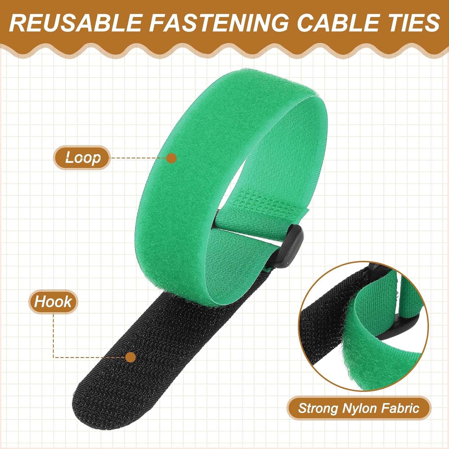 PATIKIL 12 x 0.79 Inch Reusable Cable Ties 10 Pcs Adjustable Hook and Loop Straps Cord Management Wire Wrap Cord Ties Organizer for Home Office Cables, Green