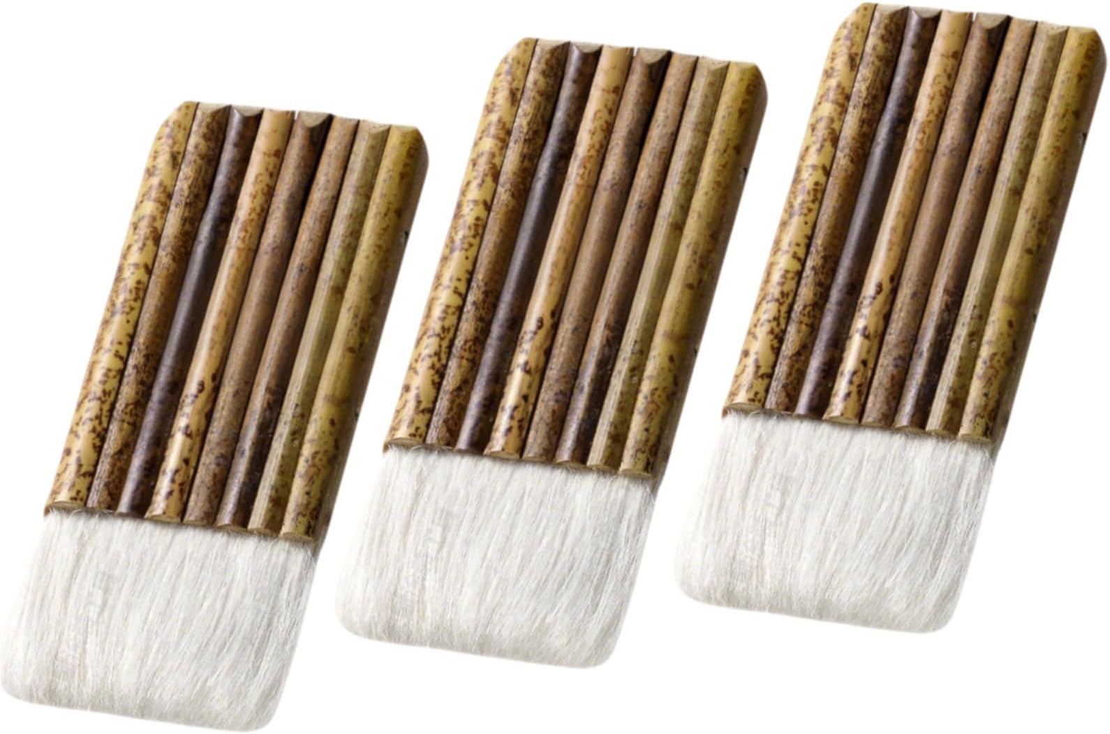 Professional Hake Brush Set 3 PCS 8-Row Bamboo Handle Wool Paintbrushes for Watercolor Pottery Painting Drafting and Wash Brushes for Artists