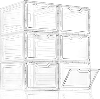 6 Pack Closet Organizers and Storage,Clear Stackable Plastic Storage Bins with Lids Magnetic Doors,Clothes Organizers and Storage,Plastic Craft Containers for Wardrobe Kitchen Bathroom Office