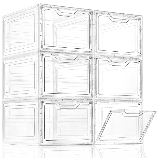 6 Pack Stackable Storage Bins with lids, 19Qt Plastic Bins for Storage, Closet Organizers and Storage, Storage Containers, Organization and Storage Boxes for Craft, Home, Pantry, Office, Dorm