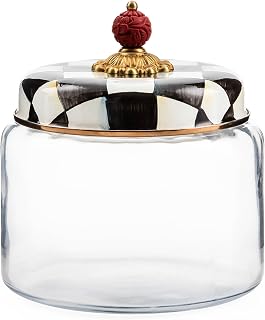 MACKENZIE-CHILDS Courtly Check Kitchen Canister, Decorative Black-and-White Glass Storage Jar with Lid, Medium